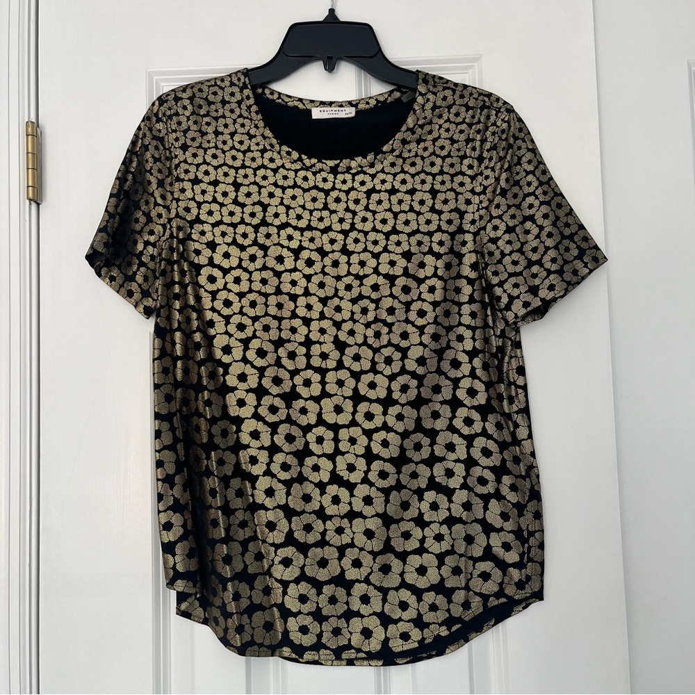 Equipment Silk Floral Riley Tee Top Size XS – Black Gold Short Sleeve Blouse